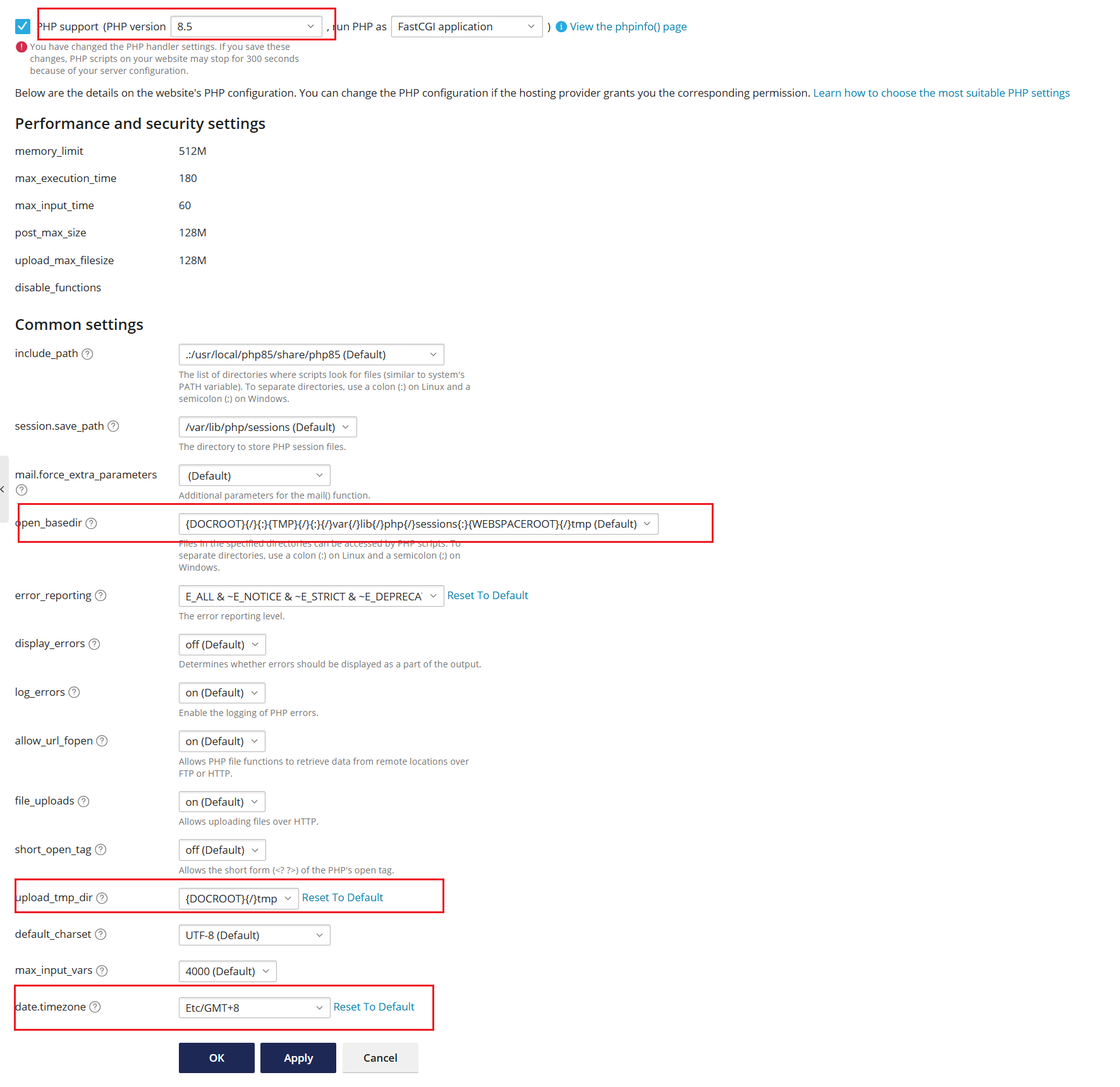 图五：PHP 配置详情
